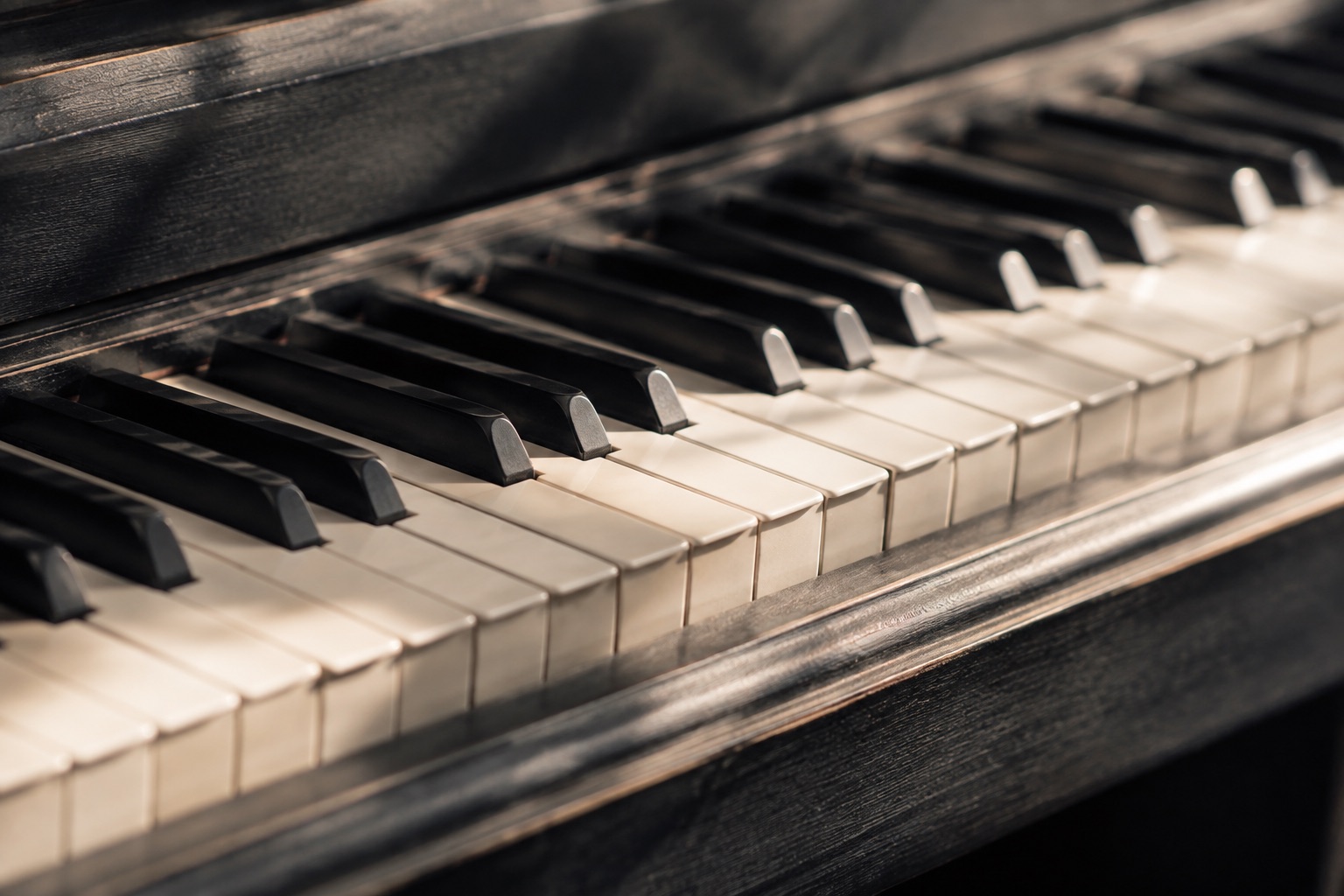 An illustrative close-up of piano keys in natural light.